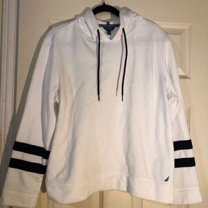 Nautica White Hoodie with Navy Stripes